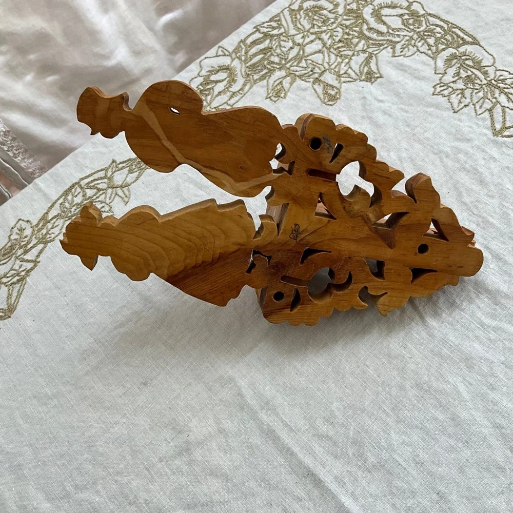Vintage Hand Carved Amish Wood Wall Shelf Folk Art Scrollwork Grannycore Cottage